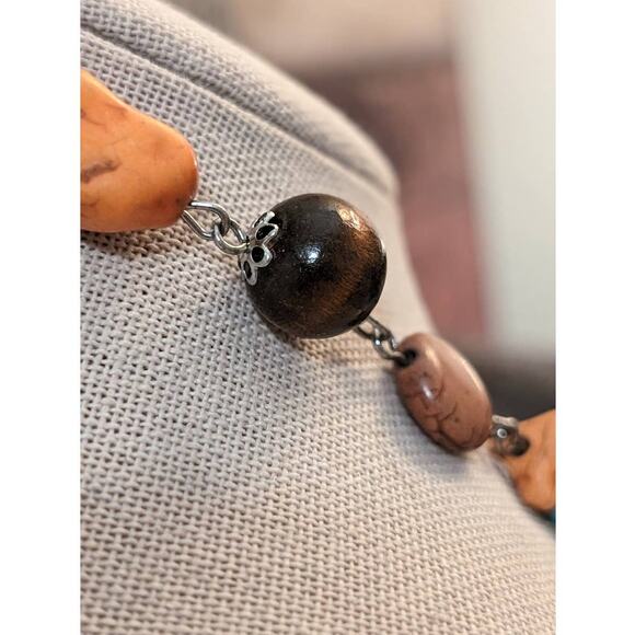 Howlite Stone in Orange, Blue and Beige w/ Brown Beads Necklace - Picture 4 of 6